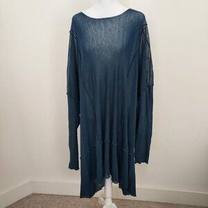 Blue Fish 100% Cotton Lagenlook Reverse Stitch Hi Low Midi Dress